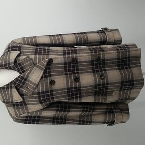 Lands' End Plaid Pea Coat Jacket